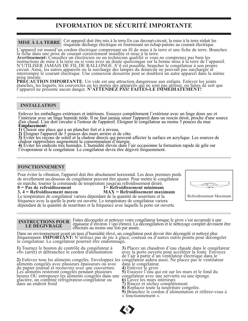 Information de sécurité importante | Danby DUF808WE User Manual | Page 7 / 17