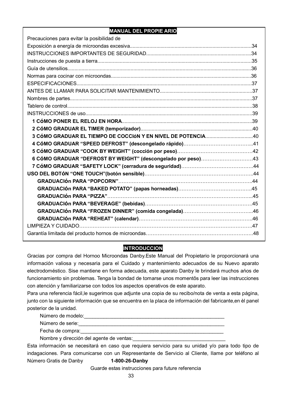 Danby DMW1158BL User Manual | Page 36 / 52