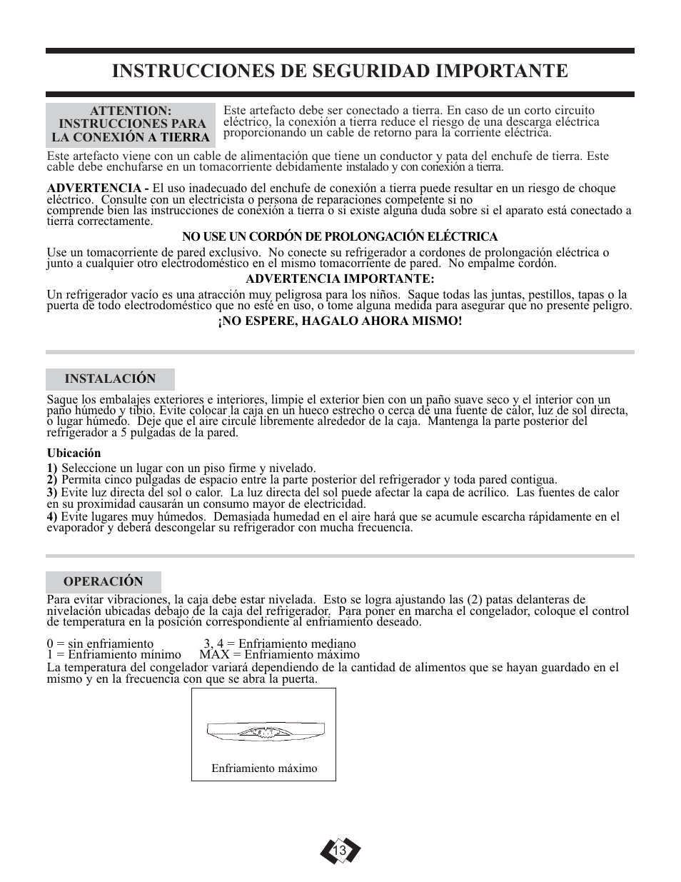 Instrucciones de seguridad importante | Danby DCR059WE User Manual | Page 12 / 17