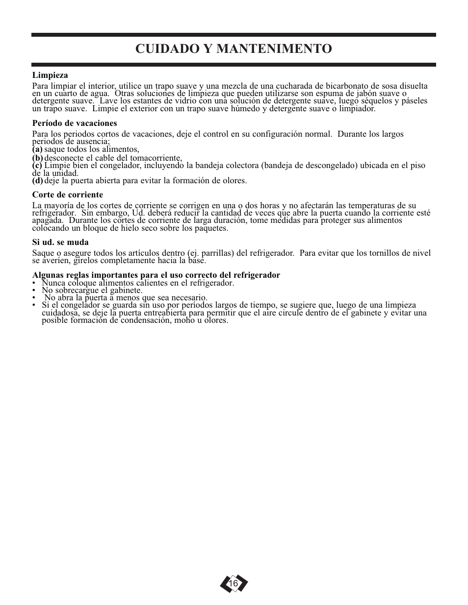 Cuidado y mantenimento | Danby DCR059WE User Manual | Page 15 / 17