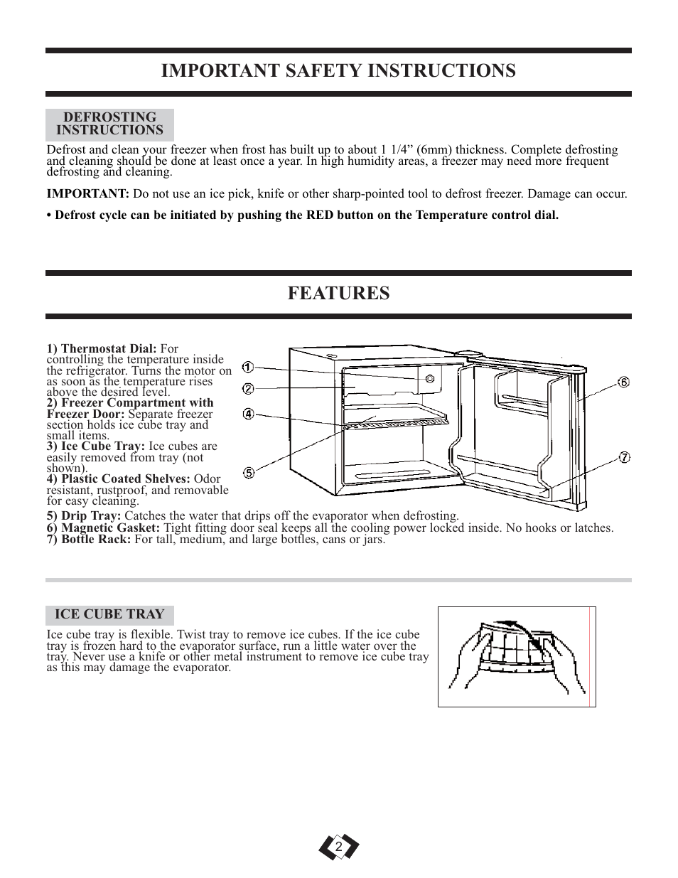 Important safety instructions, Features | Danby DCR059WE User Manual | Page 3 / 17