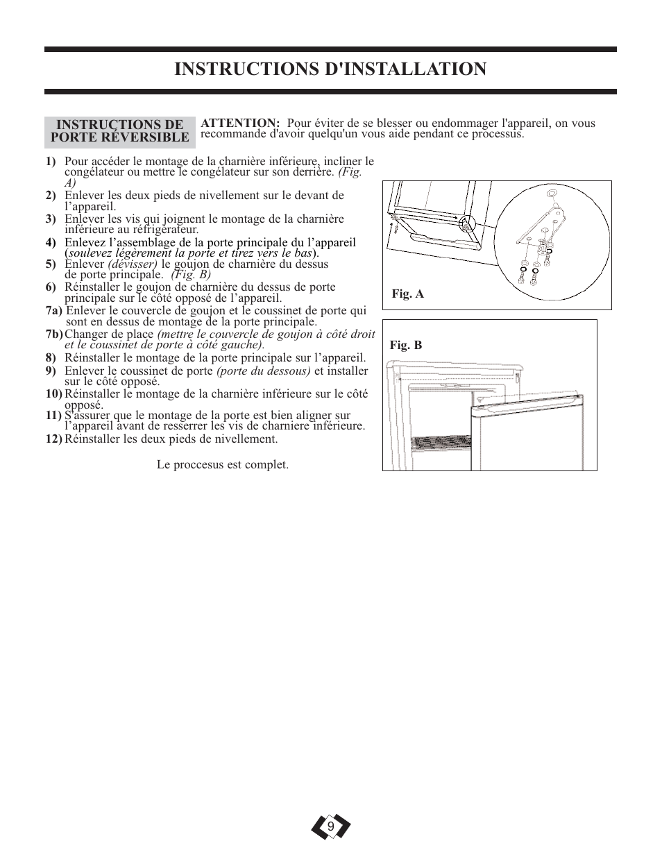 Instructions d'installation | Danby DCR059WE User Manual | Page 9 / 17