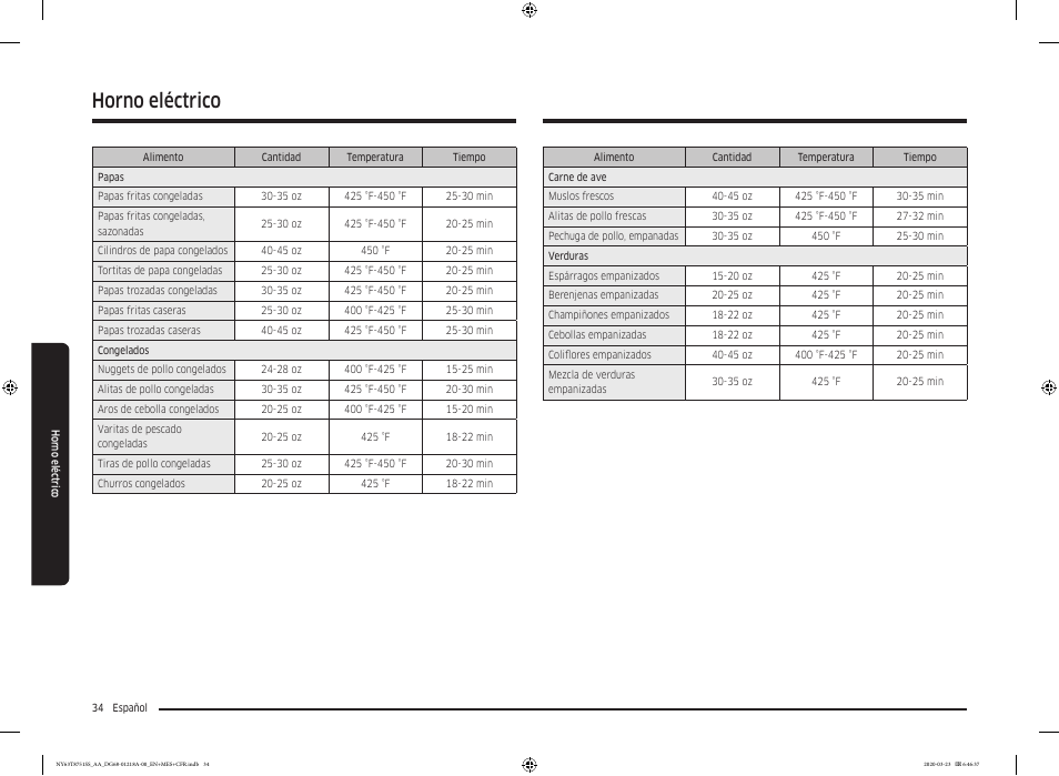 Horno eléctrico | Samsung 30 Inch Slide-in Dual Fuel Smart Range Owner Manual User Manual | Page 102 / 204