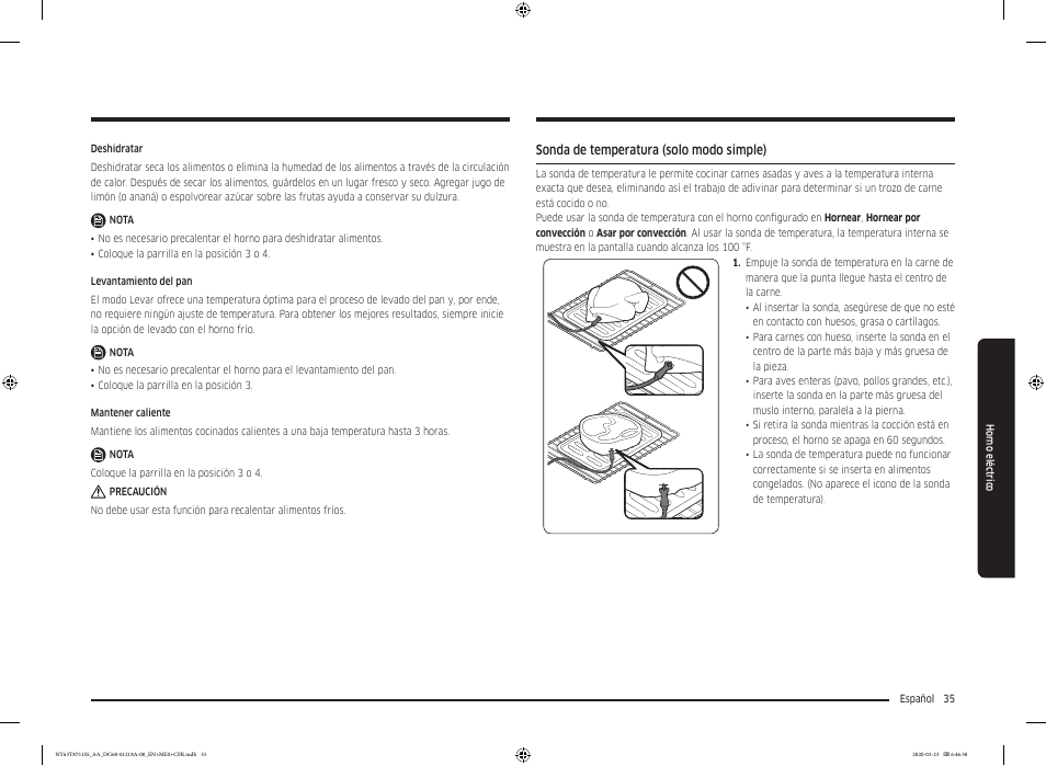 Sonda de temperatura (solo modo simple) | Samsung 30 Inch Slide-in Dual Fuel Smart Range Owner Manual User Manual | Page 103 / 204