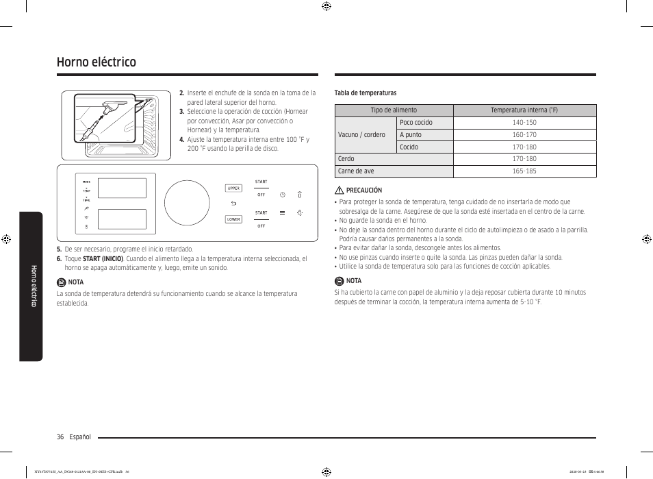 Horno eléctrico | Samsung 30 Inch Slide-in Dual Fuel Smart Range Owner Manual User Manual | Page 104 / 204