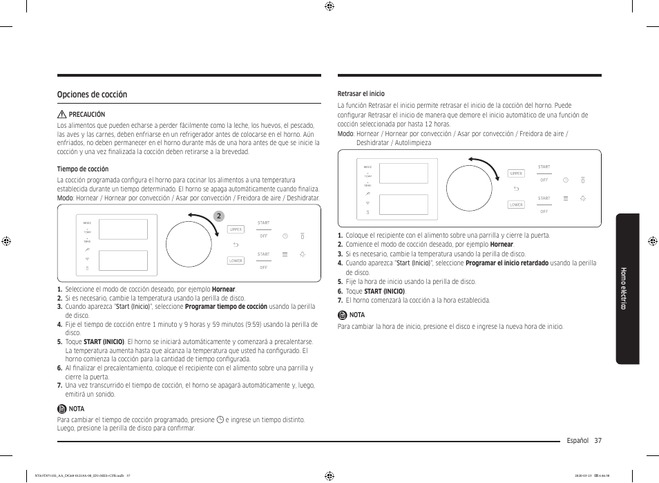 Opciones de cocción | Samsung 30 Inch Slide-in Dual Fuel Smart Range Owner Manual User Manual | Page 105 / 204