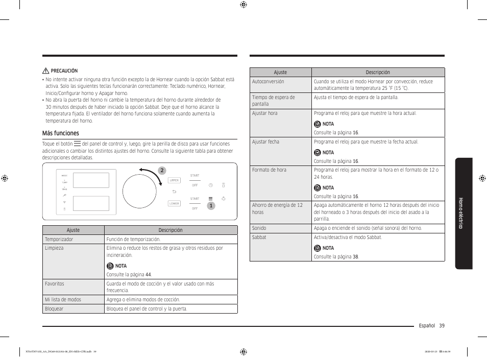 Más funciones | Samsung 30 Inch Slide-in Dual Fuel Smart Range Owner Manual User Manual | Page 107 / 204