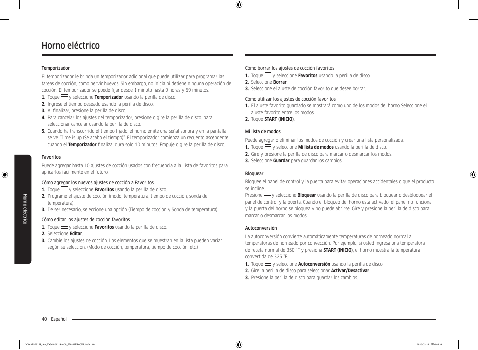 Horno eléctrico | Samsung 30 Inch Slide-in Dual Fuel Smart Range Owner Manual User Manual | Page 108 / 204