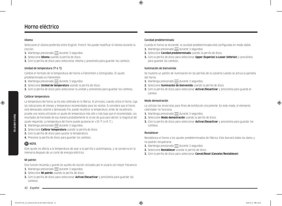 Horno eléctrico | Samsung 30 Inch Slide-in Dual Fuel Smart Range Owner Manual User Manual | Page 110 / 204