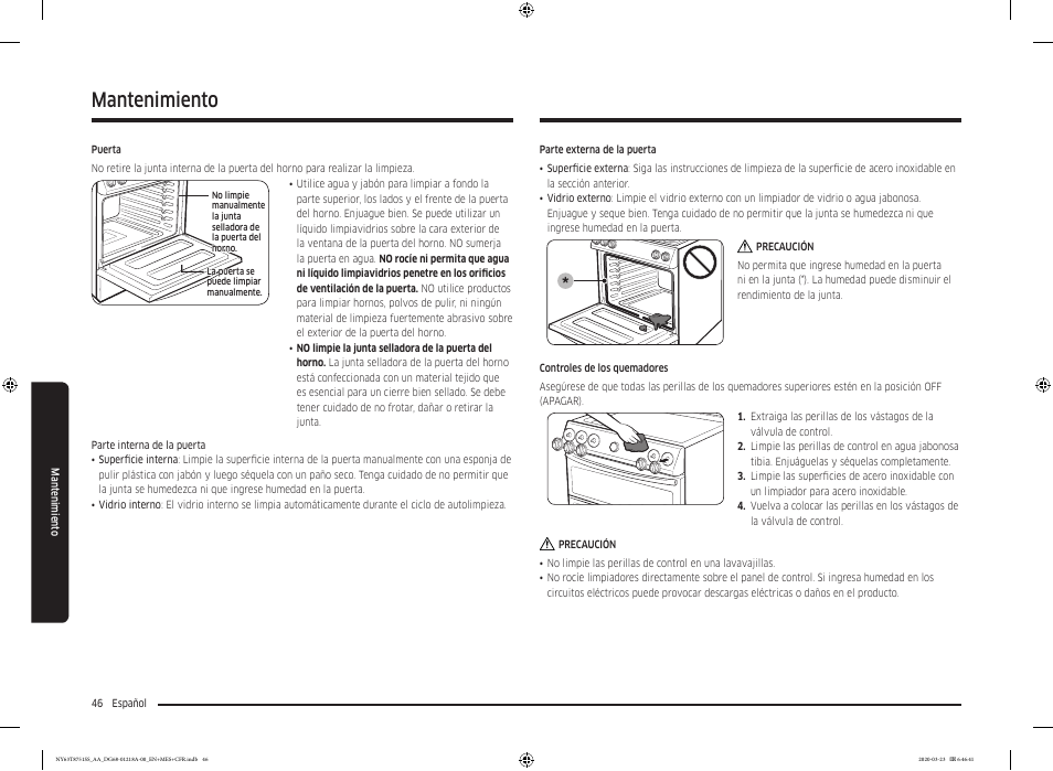 Mantenimiento | Samsung 30 Inch Slide-in Dual Fuel Smart Range Owner Manual User Manual | Page 114 / 204