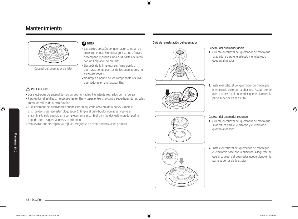 Mantenimiento | Samsung 30 Inch Slide-in Dual Fuel Smart Range Owner Manual User Manual | Page 116 / 204