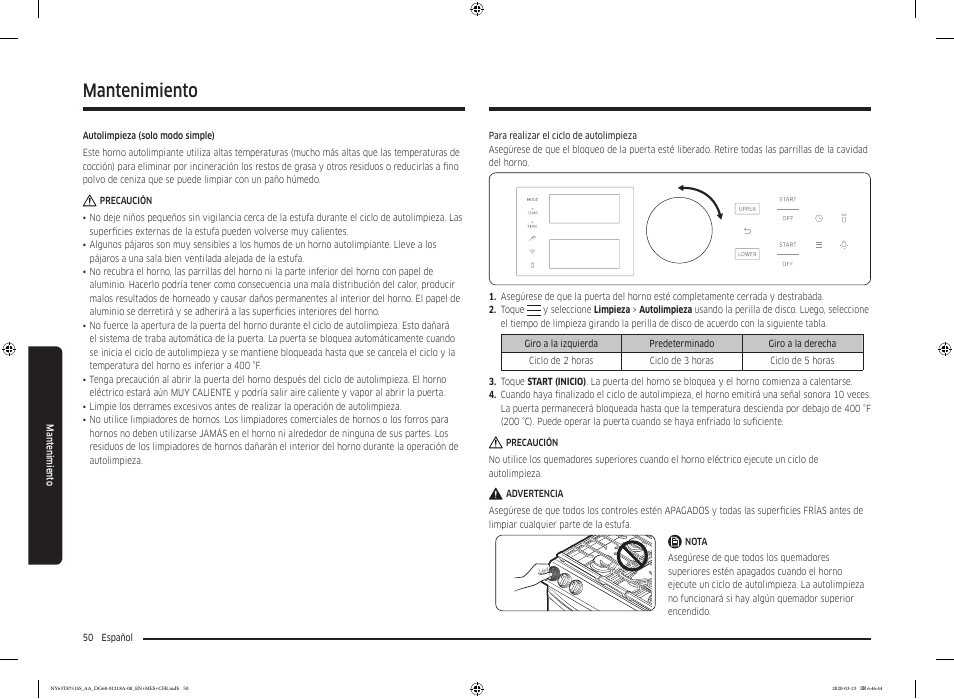 Mantenimiento | Samsung 30 Inch Slide-in Dual Fuel Smart Range Owner Manual User Manual | Page 118 / 204