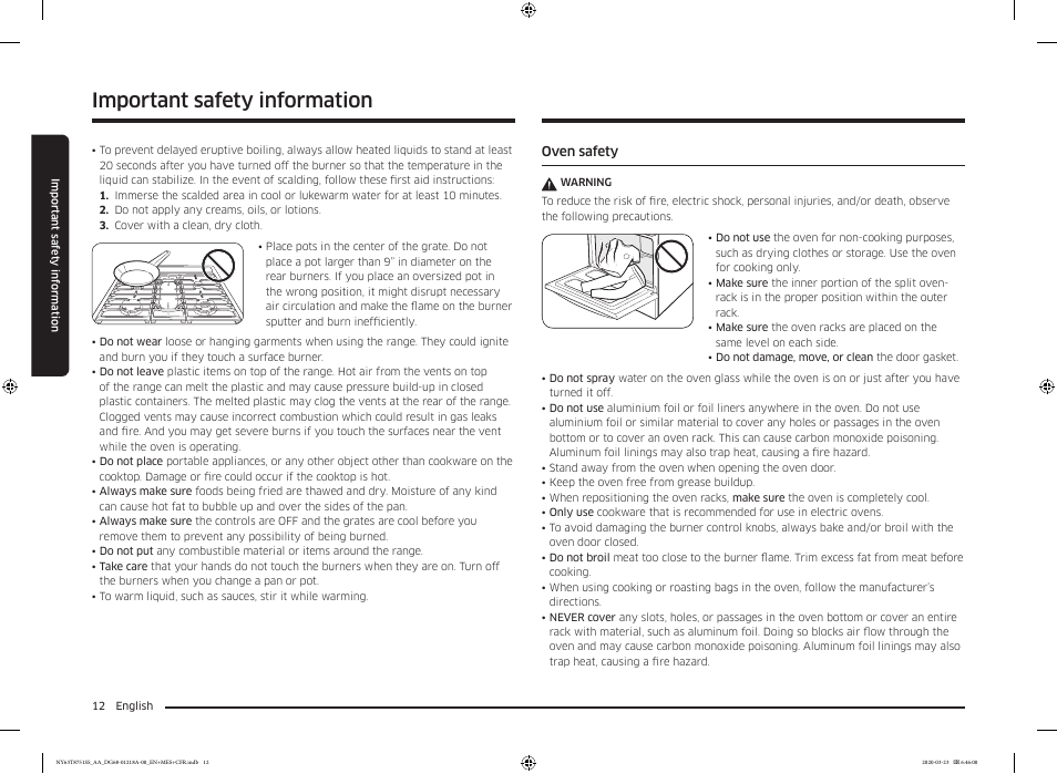 Important safety information | Samsung 30 Inch Slide-in Dual Fuel Smart Range Owner Manual User Manual | Page 12 / 204