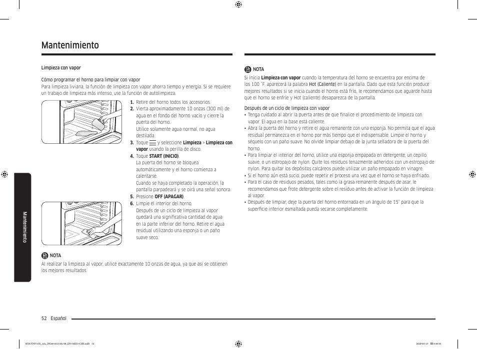 Mantenimiento | Samsung 30 Inch Slide-in Dual Fuel Smart Range Owner Manual User Manual | Page 120 / 204