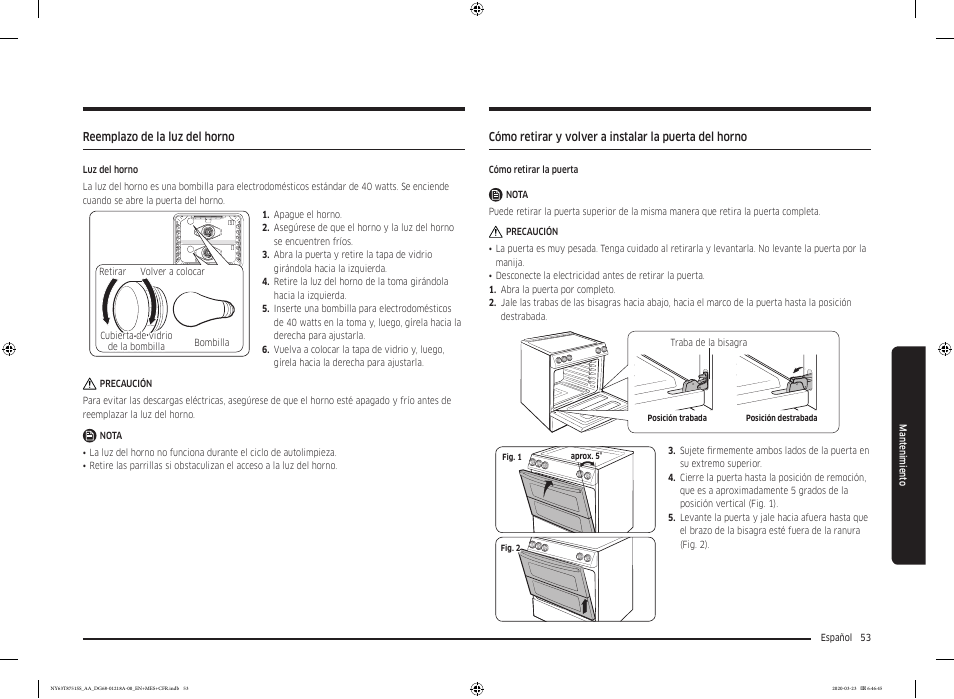 Reemplazo de la luz del horno | Samsung 30 Inch Slide-in Dual Fuel Smart Range Owner Manual User Manual | Page 121 / 204