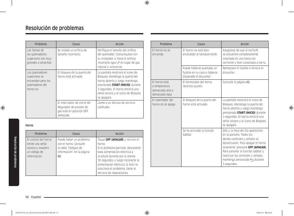 Resolución de problemas | Samsung 30 Inch Slide-in Dual Fuel Smart Range Owner Manual User Manual | Page 124 / 204