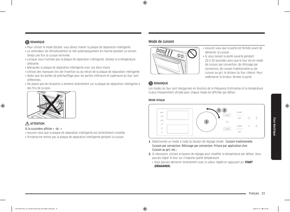 Mode de cuisson | Samsung 30 Inch Slide-in Dual Fuel Smart Range Owner Manual User Manual | Page 159 / 204