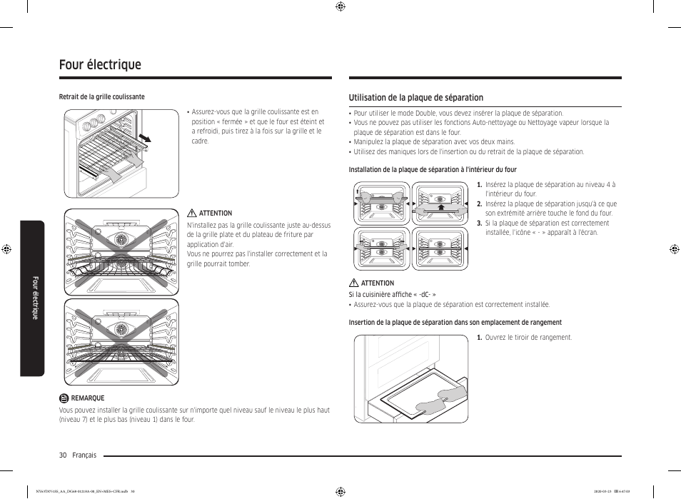 Utilisation de la plaque de séparation, Four électrique | Samsung 30 Inch Slide-in Dual Fuel Smart Range Owner Manual User Manual | Page 166 / 204