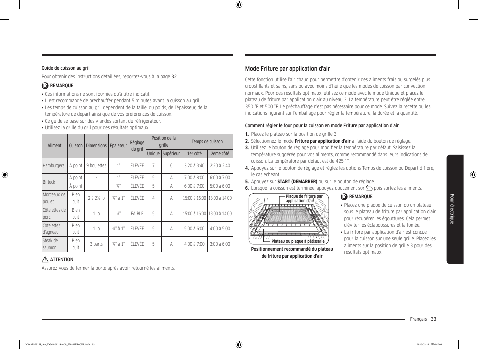 Mode friture par application d'air | Samsung 30 Inch Slide-in Dual Fuel Smart Range Owner Manual User Manual | Page 169 / 204