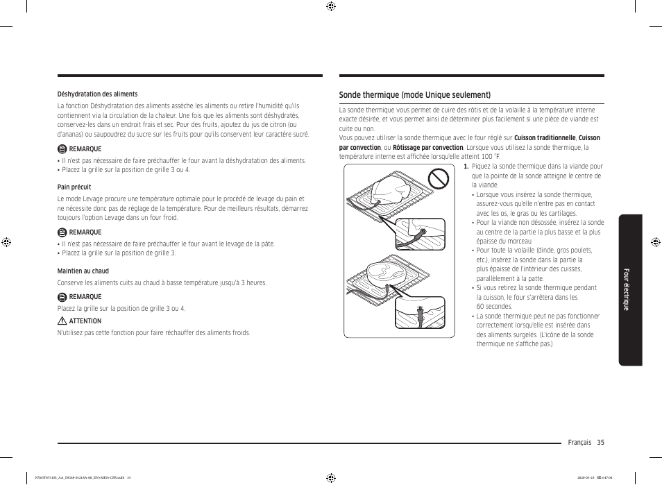 Sonde thermique (mode unique seulement) | Samsung 30 Inch Slide-in Dual Fuel Smart Range Owner Manual User Manual | Page 171 / 204