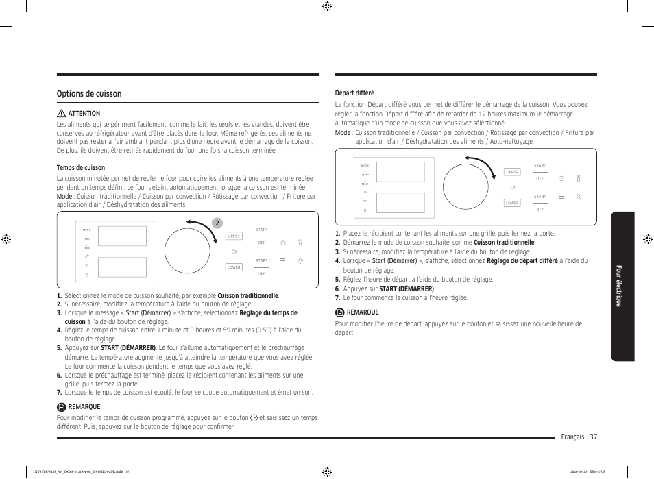 Options de cuisson | Samsung 30 Inch Slide-in Dual Fuel Smart Range Owner Manual User Manual | Page 173 / 204