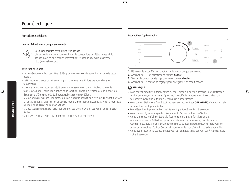 Fonctions spéciales, Four électrique | Samsung 30 Inch Slide-in Dual Fuel Smart Range Owner Manual User Manual | Page 174 / 204