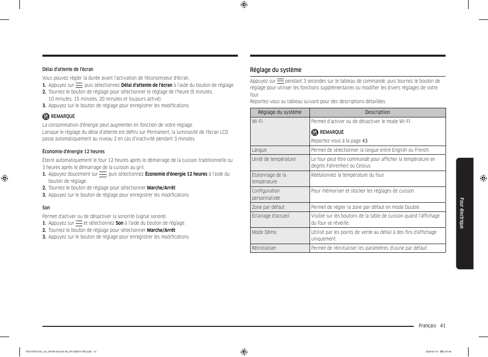 Réglage du système | Samsung 30 Inch Slide-in Dual Fuel Smart Range Owner Manual User Manual | Page 177 / 204