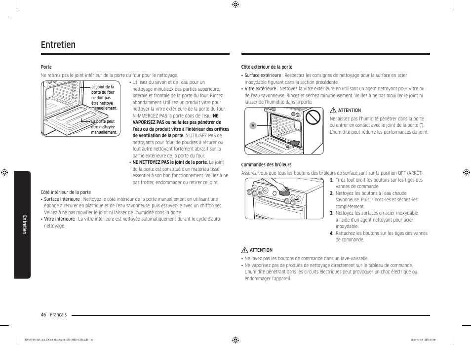 Entretien | Samsung 30 Inch Slide-in Dual Fuel Smart Range Owner Manual User Manual | Page 182 / 204