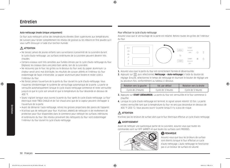 Entretien | Samsung 30 Inch Slide-in Dual Fuel Smart Range Owner Manual User Manual | Page 186 / 204