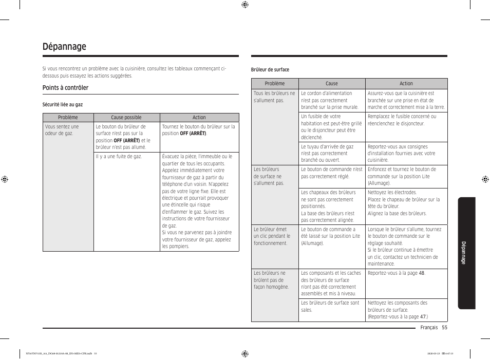 Dépannage, Points à contrôler | Samsung 30 Inch Slide-in Dual Fuel Smart Range Owner Manual User Manual | Page 191 / 204