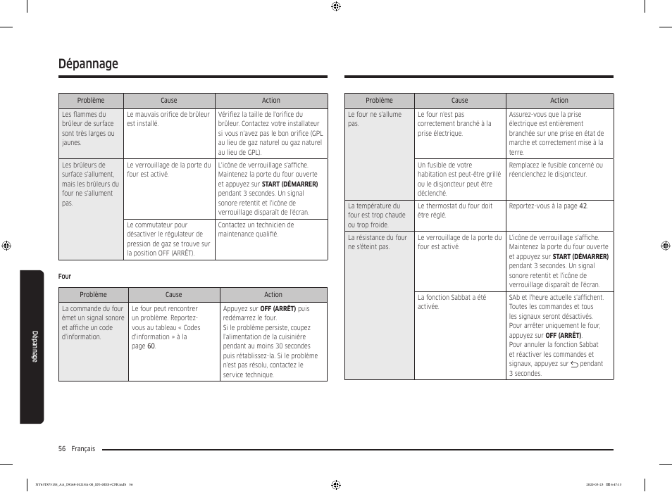 Dépannage | Samsung 30 Inch Slide-in Dual Fuel Smart Range Owner Manual User Manual | Page 192 / 204