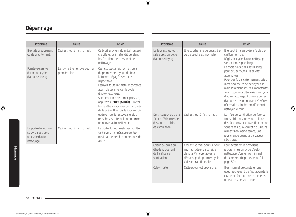 Dépannage | Samsung 30 Inch Slide-in Dual Fuel Smart Range Owner Manual User Manual | Page 194 / 204