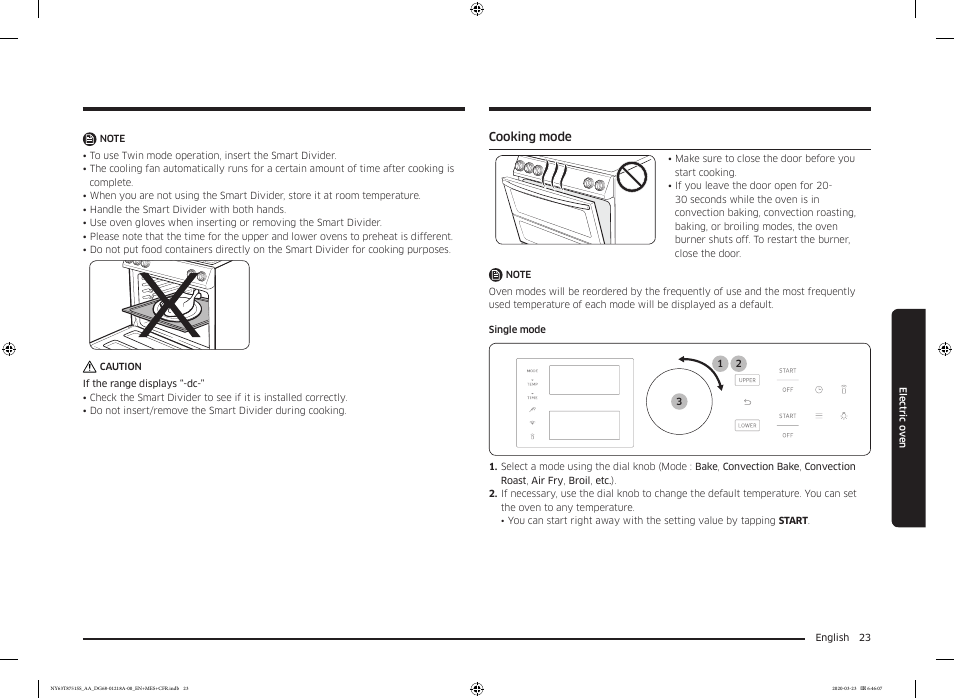 Cooking mode | Samsung 30 Inch Slide-in Dual Fuel Smart Range Owner Manual User Manual | Page 23 / 204