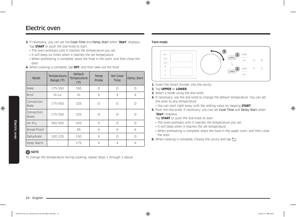 Electric oven | Samsung 30 Inch Slide-in Dual Fuel Smart Range Owner Manual User Manual | Page 24 / 204