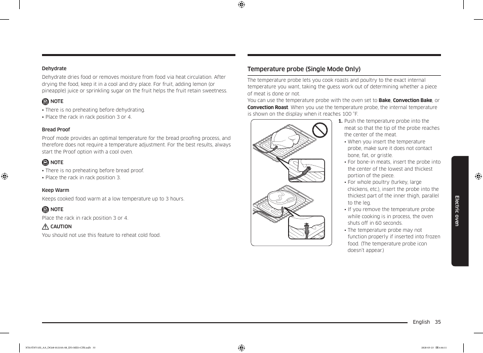 Temperature probe (single mode only) | Samsung 30 Inch Slide-in Dual Fuel Smart Range Owner Manual User Manual | Page 35 / 204