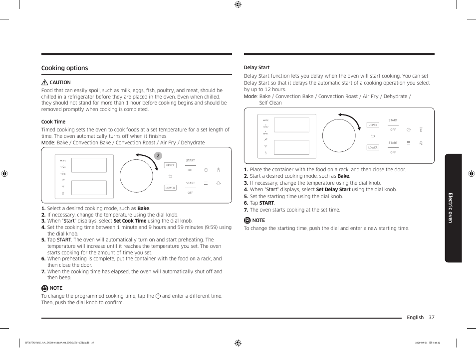 Cooking options | Samsung 30 Inch Slide-in Dual Fuel Smart Range Owner Manual User Manual | Page 37 / 204