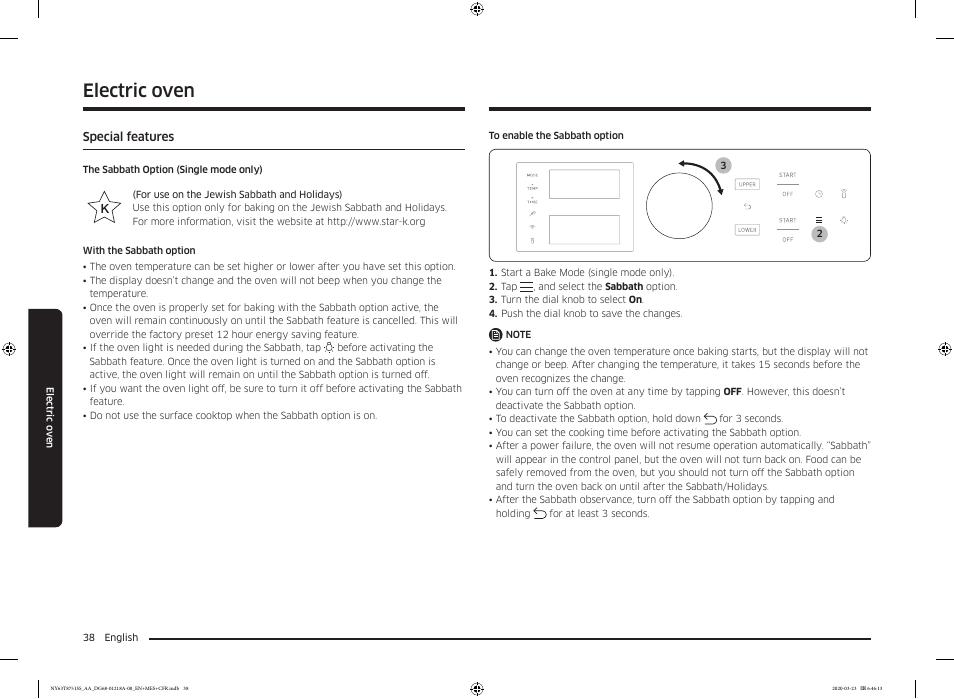 Special features, Electric oven | Samsung 30 Inch Slide-in Dual Fuel Smart Range Owner Manual User Manual | Page 38 / 204