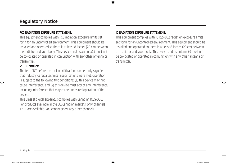 Regulatory notice | Samsung 30 Inch Slide-in Dual Fuel Smart Range Owner Manual User Manual | Page 4 / 204