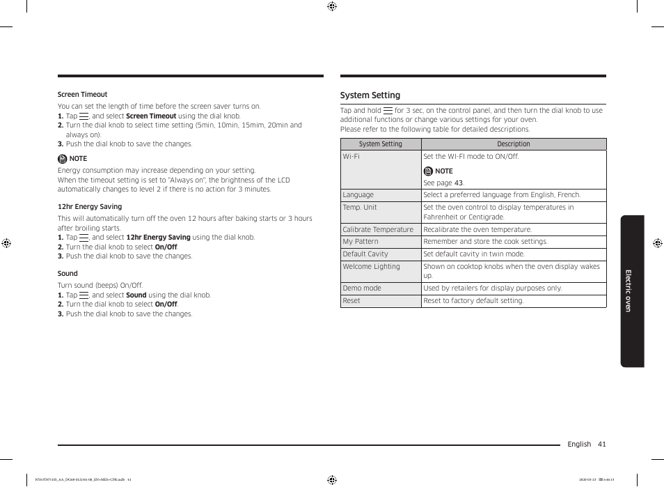 System setting | Samsung 30 Inch Slide-in Dual Fuel Smart Range Owner Manual User Manual | Page 41 / 204