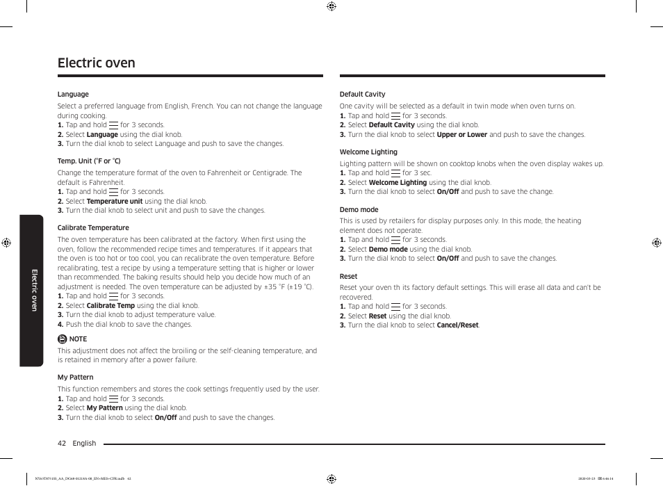 Electric oven | Samsung 30 Inch Slide-in Dual Fuel Smart Range Owner Manual User Manual | Page 42 / 204