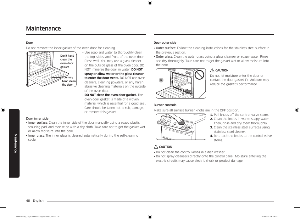 Maintenance | Samsung 30 Inch Slide-in Dual Fuel Smart Range Owner Manual User Manual | Page 46 / 204