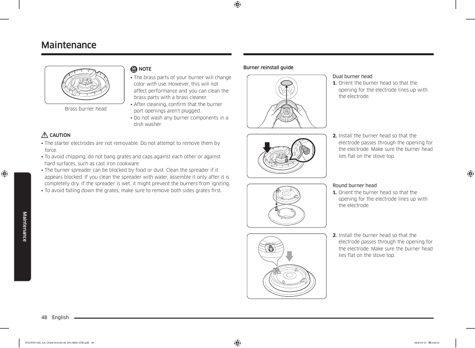 Maintenance | Samsung 30 Inch Slide-in Dual Fuel Smart Range Owner Manual User Manual | Page 48 / 204