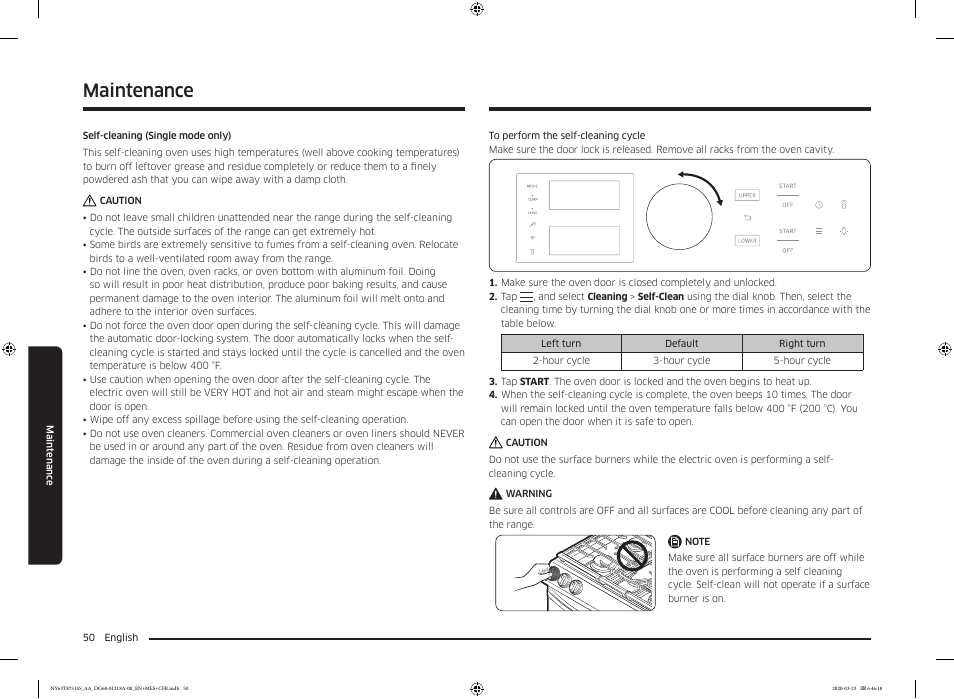 Maintenance | Samsung 30 Inch Slide-in Dual Fuel Smart Range Owner Manual User Manual | Page 50 / 204