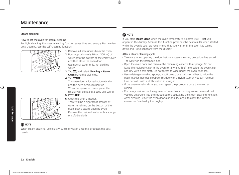 Maintenance | Samsung 30 Inch Slide-in Dual Fuel Smart Range Owner Manual User Manual | Page 52 / 204