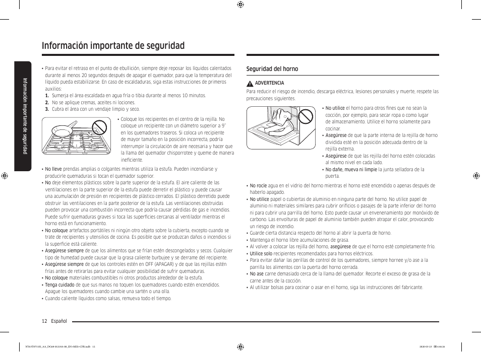 Información importante de seguridad | Samsung 30 Inch Slide-in Dual Fuel Smart Range Owner Manual User Manual | Page 80 / 204
