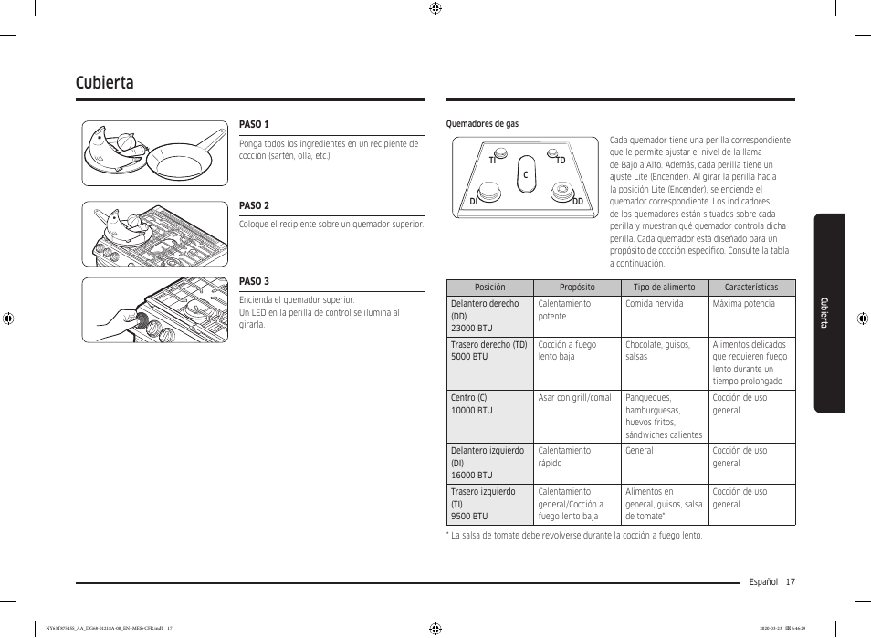 Cubierta | Samsung 30 Inch Slide-in Dual Fuel Smart Range Owner Manual User Manual | Page 85 / 204