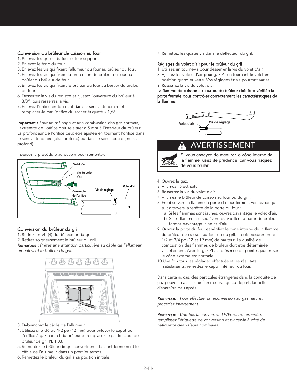 Avertissement | Viking 3 Series 30 Inch Freestanding Gas Range LP/Propane Conversion Kit - RLPKR2 - Installation / Use and Care Instructions User Manual | Page 6 / 8