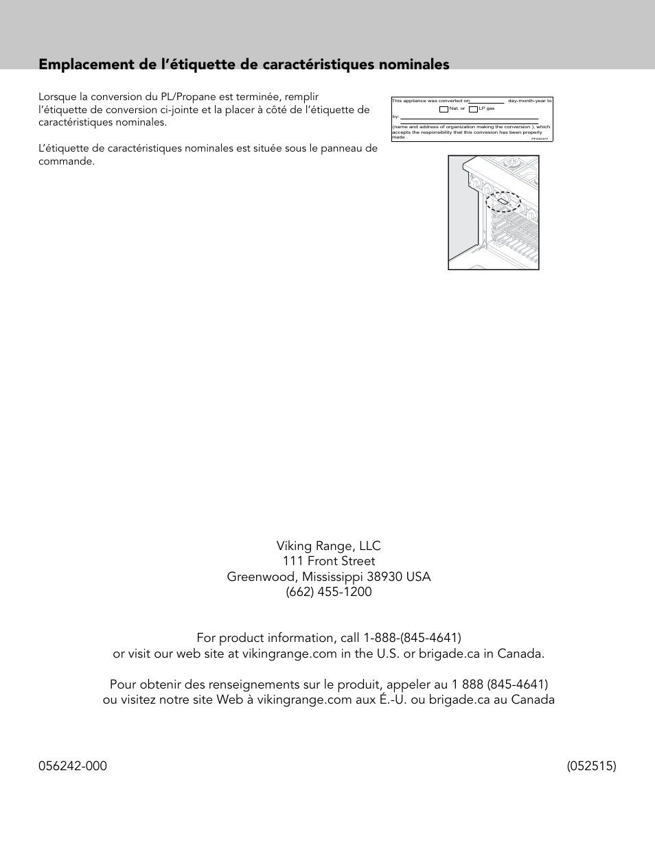 Viking Tuscany Series 66 Inch Freestanding Gas Range LP Conversion Kit Instructions User Manual | Page 8 / 8