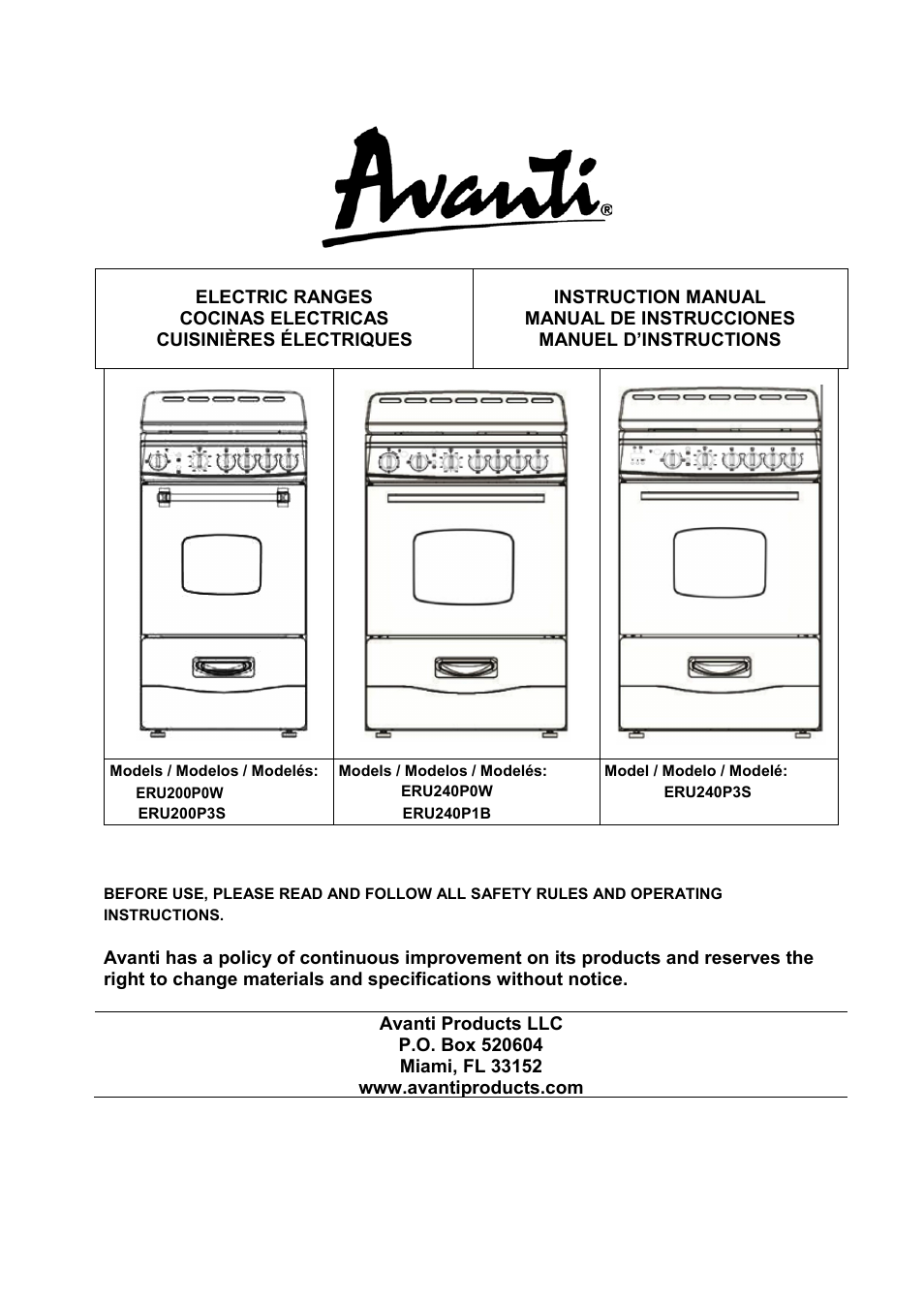 Avanti 20 Inch Electric Range Installation Guide User Manual | 68 pages