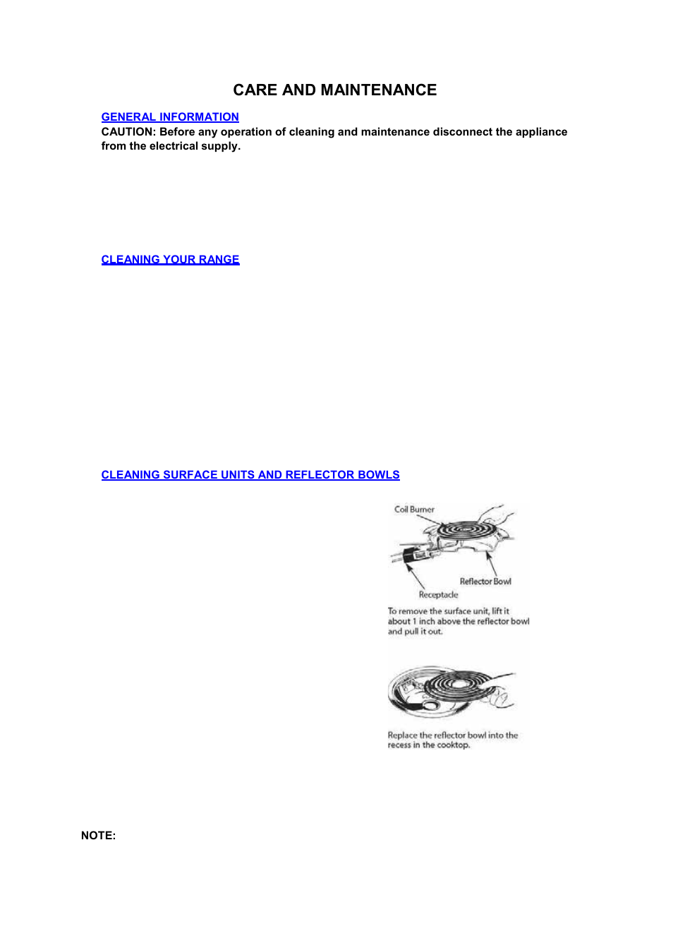 Care and maintenance | Avanti 20 Inch Electric Range Installation Guide User Manual | Page 21 / 68